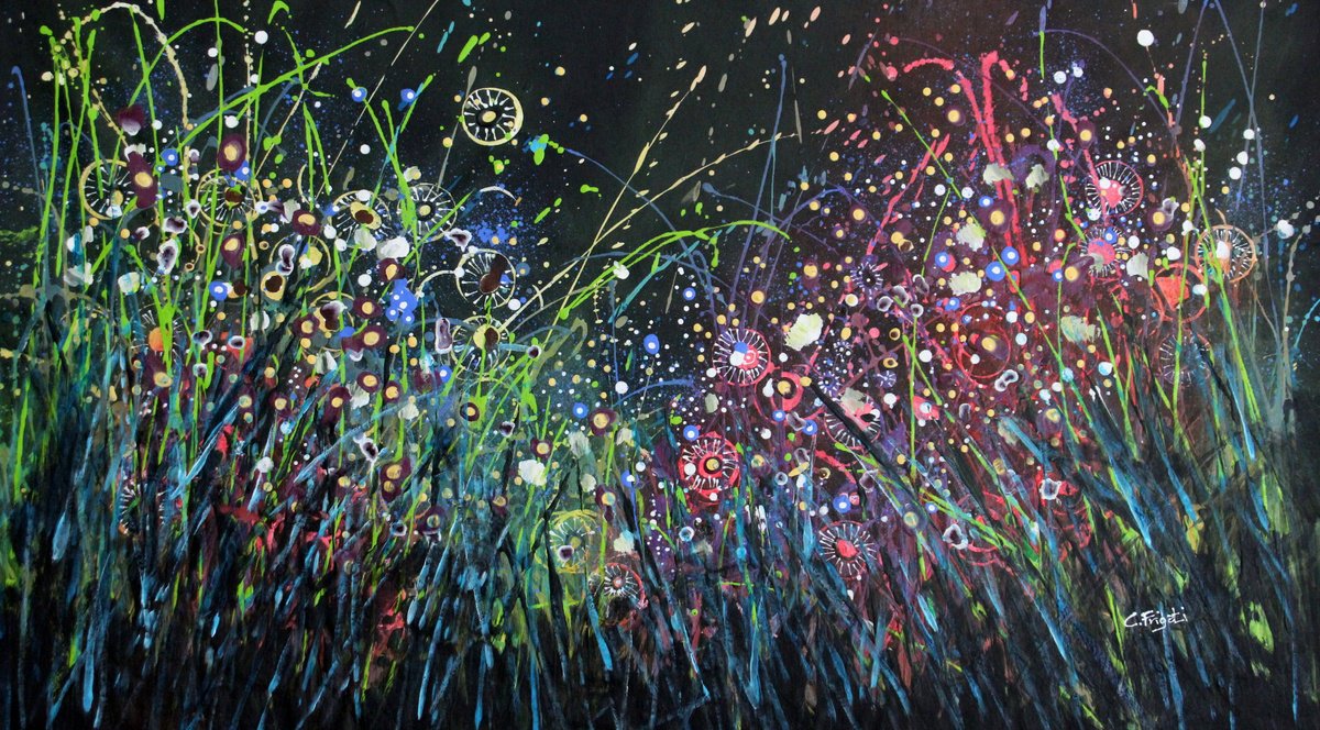 Organic Botanical Acrylic Painting By Cecilia Frigati, 35 X 21, In My World #1, Original Artwork