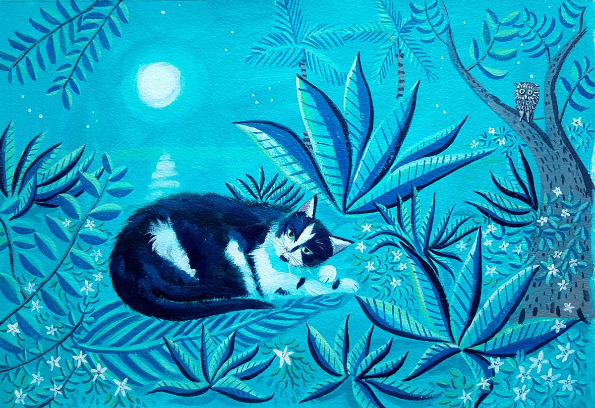 The Night Shift- cat painting by Mary Stubberfield