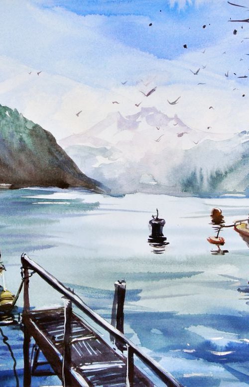 Two Boats in Montreux by Ksenia Astakhova