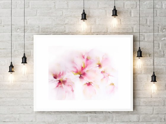 Romantic floral art, watercolor delicate flowers Lightness