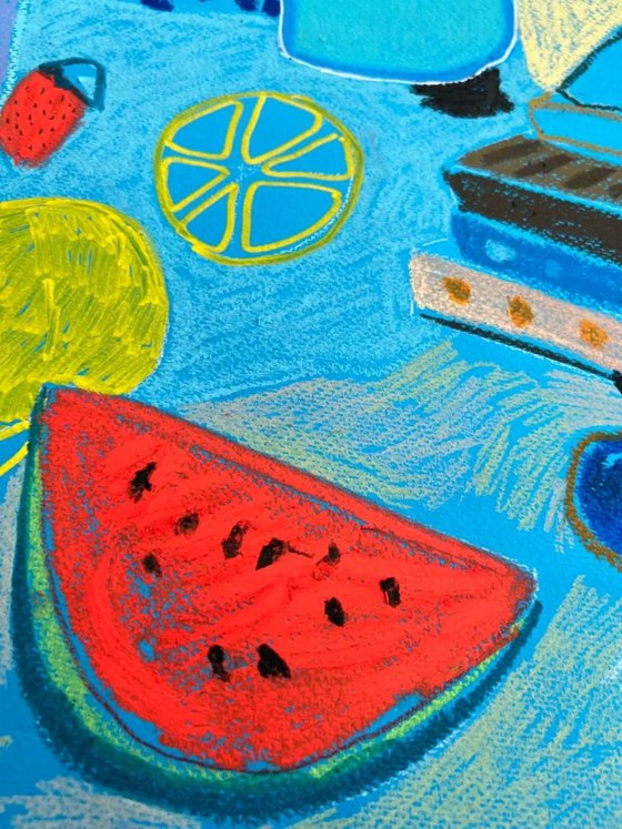 Blue Still Life with Fruits