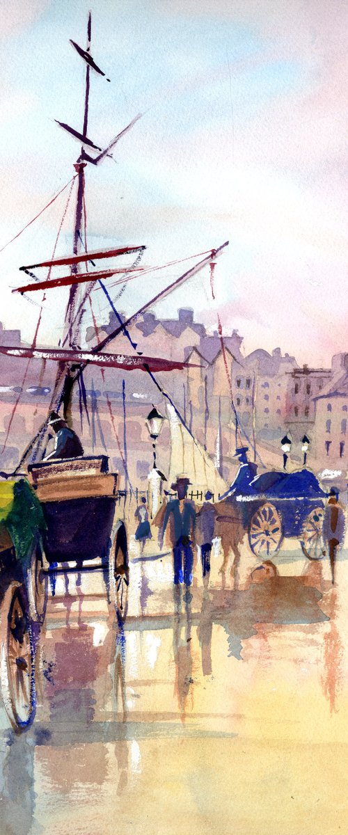 Ramsgate Harbour, 1880. Sailing ship, Quayside, Arches. by Peter Day