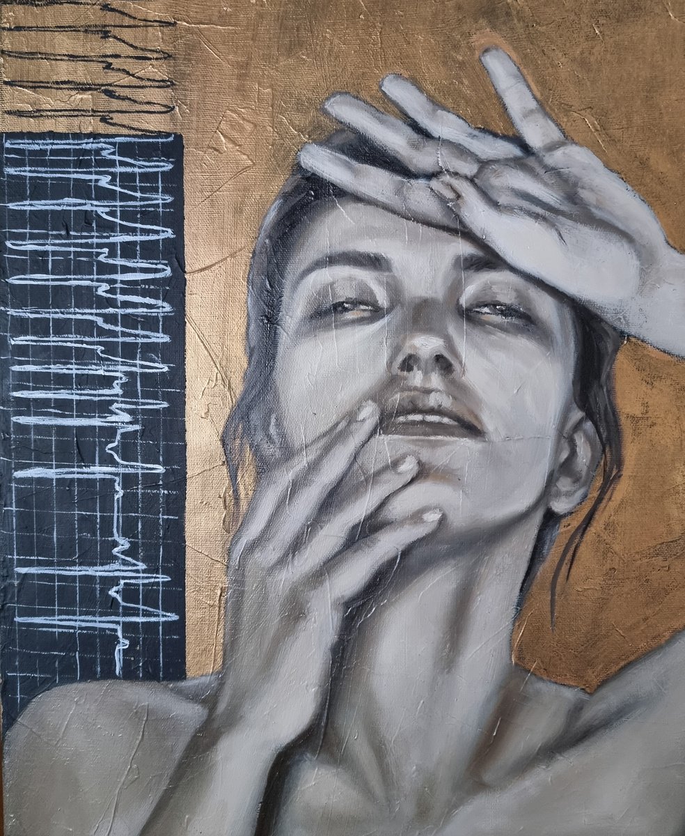 Expressive Portrait Oil Painting By Artmoods Tp, 20 X 28, Myalgia, Original Artwork