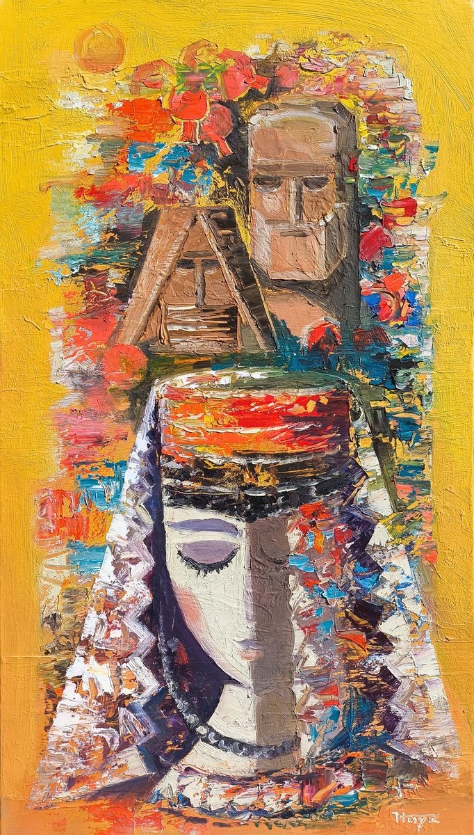 Abstract Portrait Oil Painting By Hayk Miqayelyan, 16 X 28, Roots Of Armenia, Original Artwork