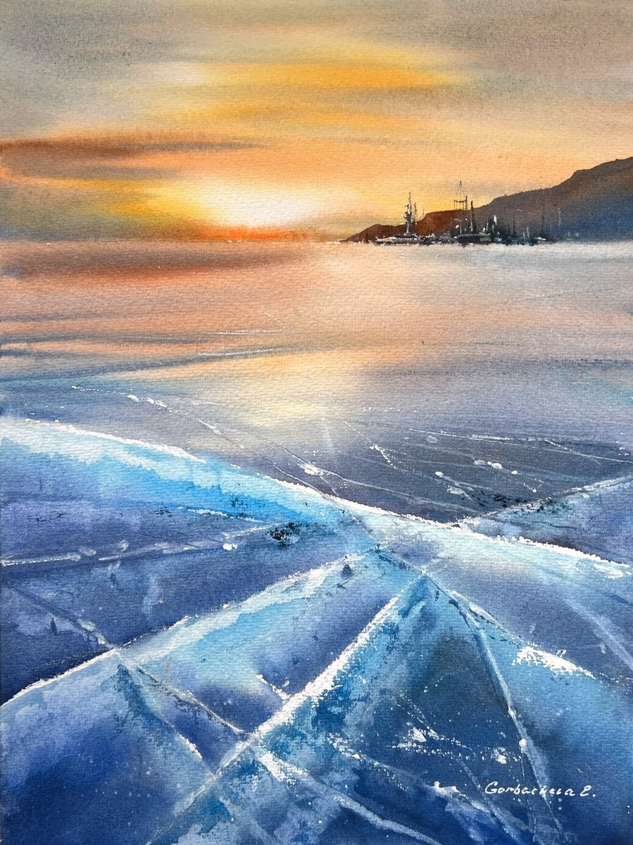 Impressionistic Watercolour , Lake Baikal At Sunset By Eugenia Gorbacheva, 9 X 12, Artwork For Sale On Artfinder