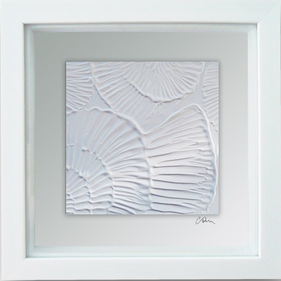 White Ammonites (minimalism - ammonites textured painting in white ) Framed, ready to hang