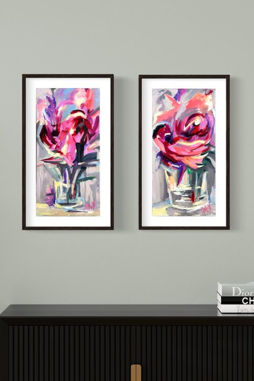 Where Petals Blur and Moments Melt - Diptych by Olga McNamara