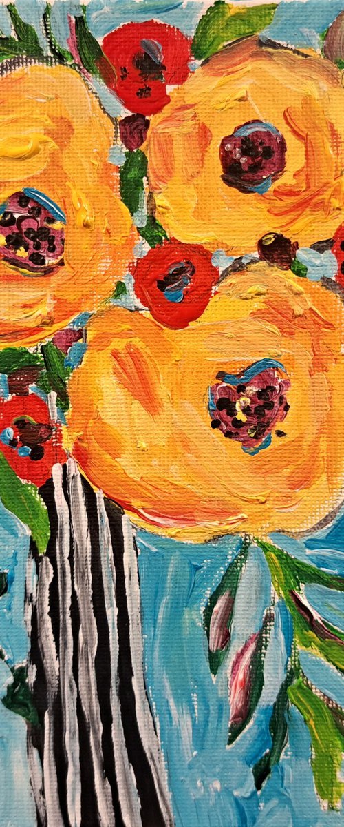 Yellow flowers acrylic by Oksana Fedorova