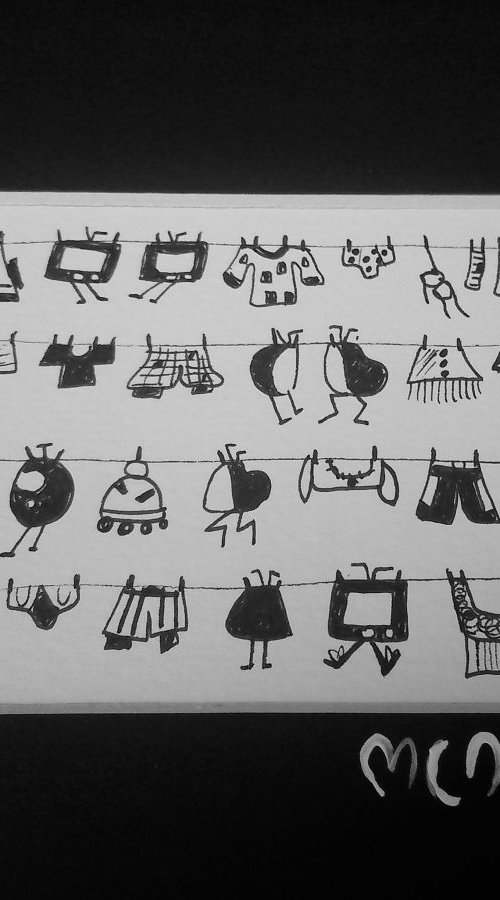 Laundry Tvs drawing on black by Maria Luisa  Azzini
