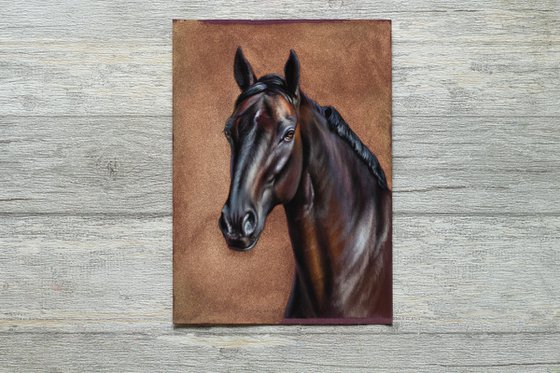 Bay sport horse. Original miniature art