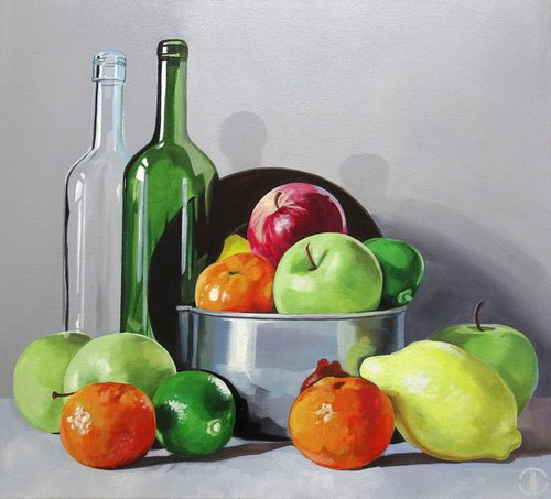 Still Life Mixed Fruit And Glass by Joseph Lynch