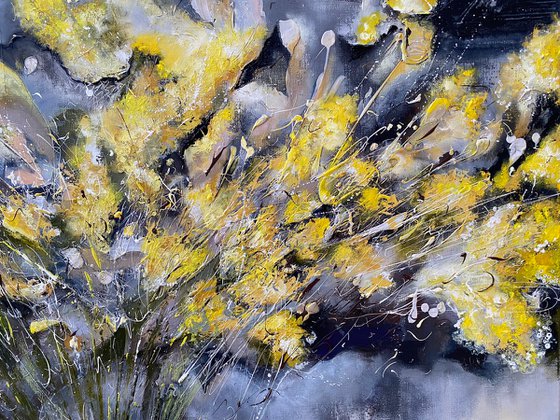 YELLOW DELIGHT- original painting on canvas, large painting, wall decor, floral painting