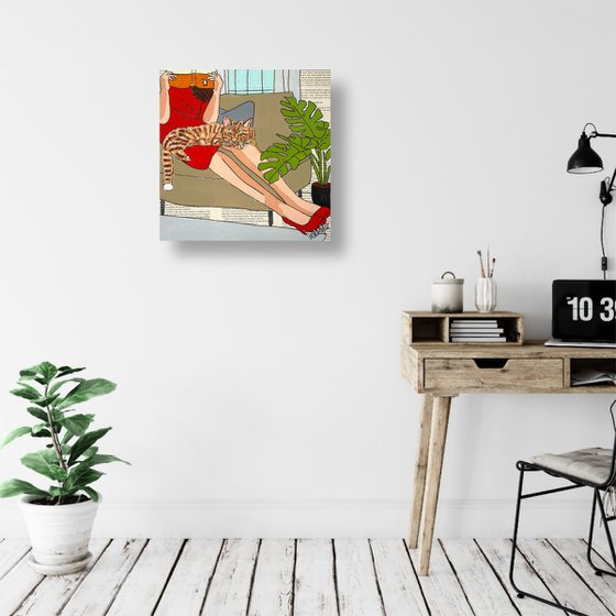 Cat Capers Lounging 2 30cm x 30cm