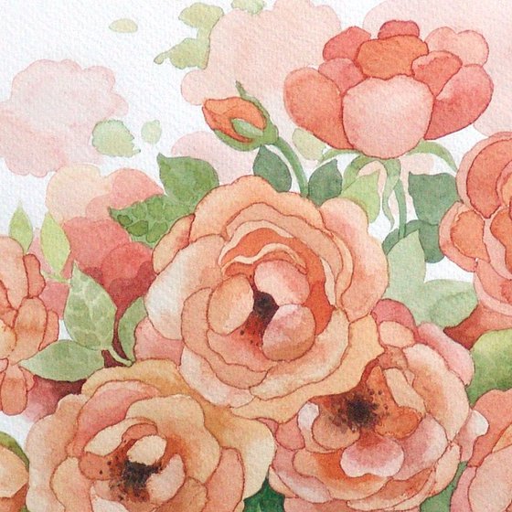 Vintage peach roses 40x30 cm Shabby chic
