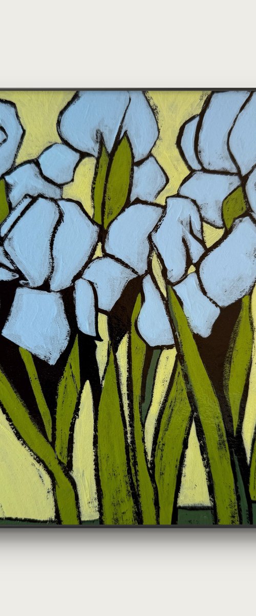 Irises Flowers in- Acrylic Painting by Daria Baklykova
