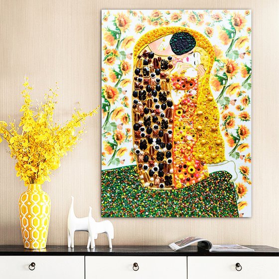 Sunflower kiss (Gustav Klimt inspired). Decorative mosaic & natural stones