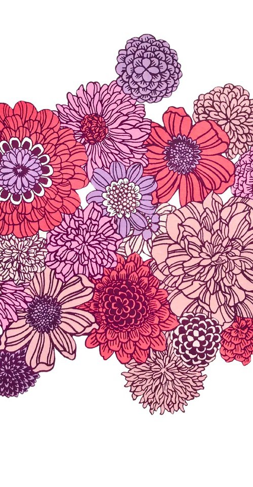 Retro wall flowers in pink by Talia Russell