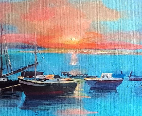 Serenity - Seascape with Boats.