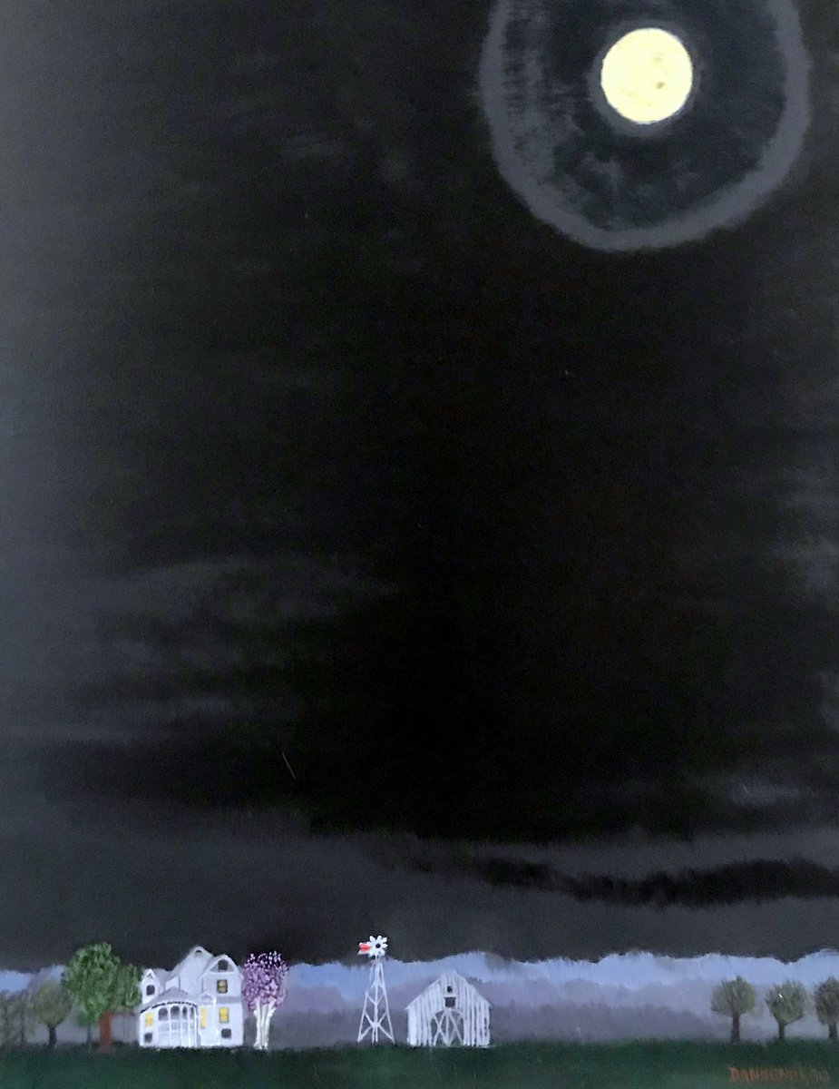 Impressionistic Landscape Oil Painting By Leslie Dannenberg, 16 X 20", Farm Viii, Moonlight, Original Artwork