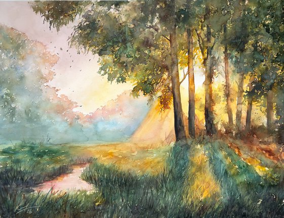 Golden Sunset by the Stream