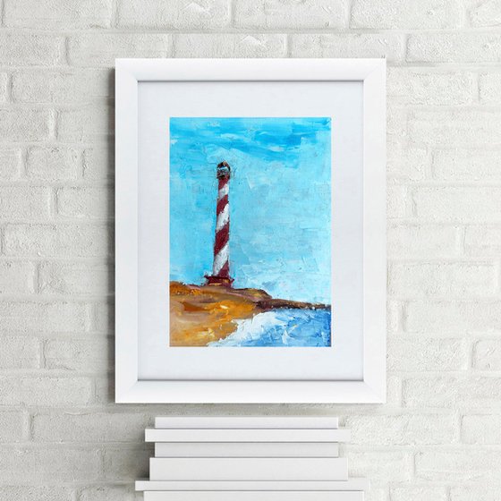 Cape Hatteras Lighthouse Painting Original Art Seascape Artwork Coastal Wall Art