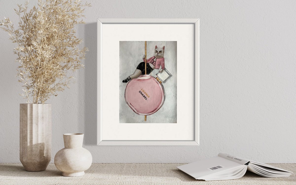 Surrealistic Still Life Acrylic Painting By Olesya Izmaylova, 8 X 12", Chanel Chance Essence, Original Artwork