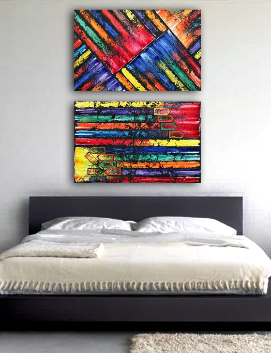 "Crushing It Series" - FREE USA SHIPPING - Original PMS Abstract Diptych Oil Paintings On Reclaimed Wood - 40" x 52"