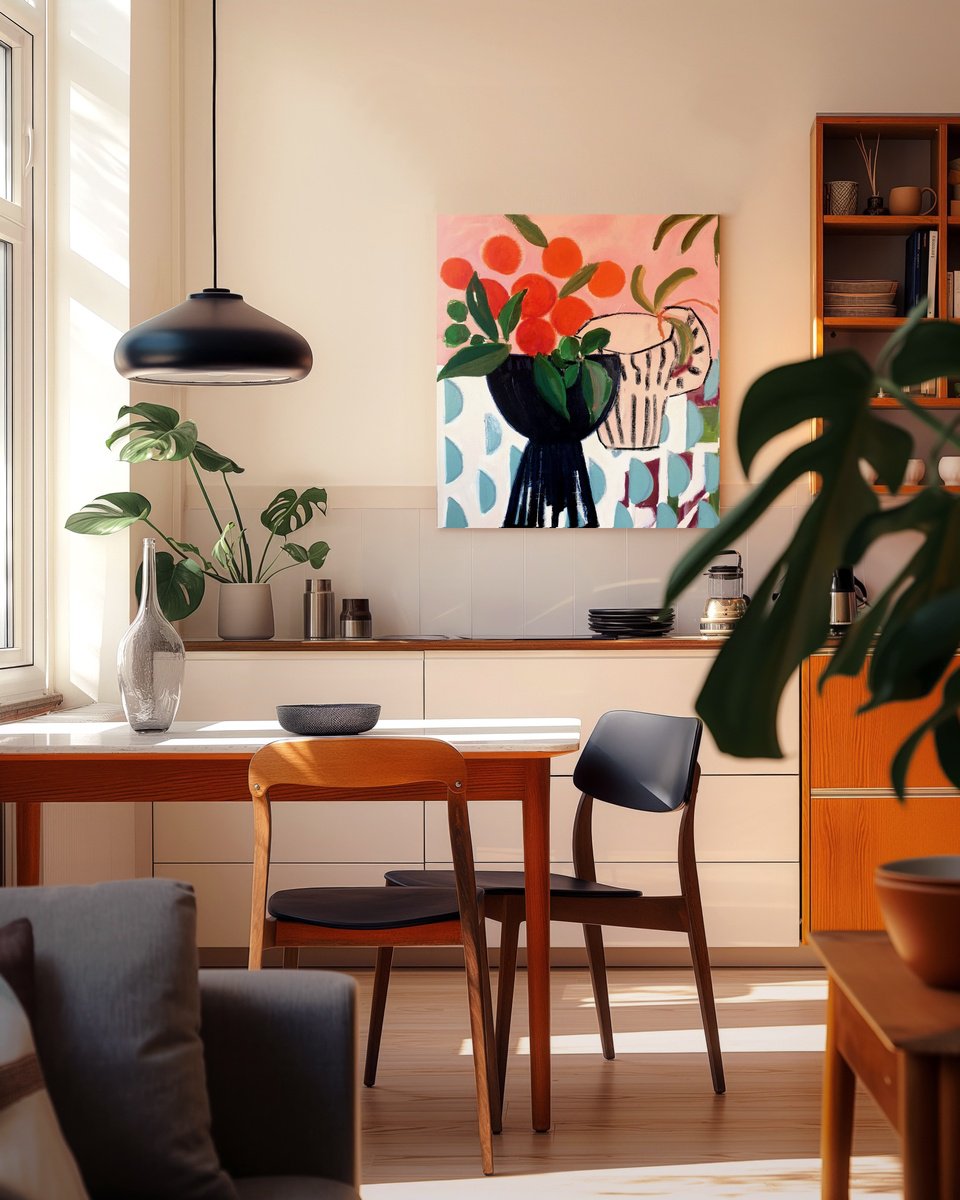 Abstract Still Life Painting By Marisa Anon, 24 X 28", Spanish Summer Xii, Original Artwork