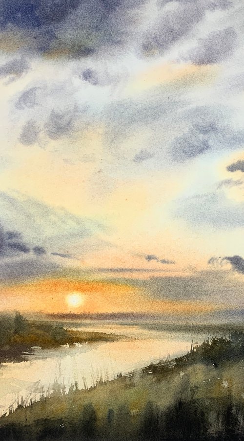 Sunset over the river #2 by Eugenia Gorbacheva