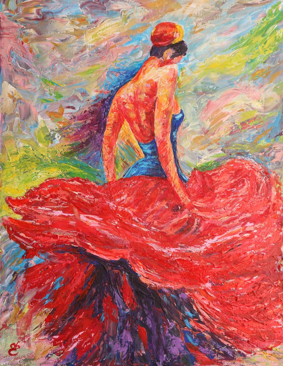 Expressive Portrait Acrylic Painting By Dmytro Yeromenko, 14 X 18, Flamenco, Original Artwork