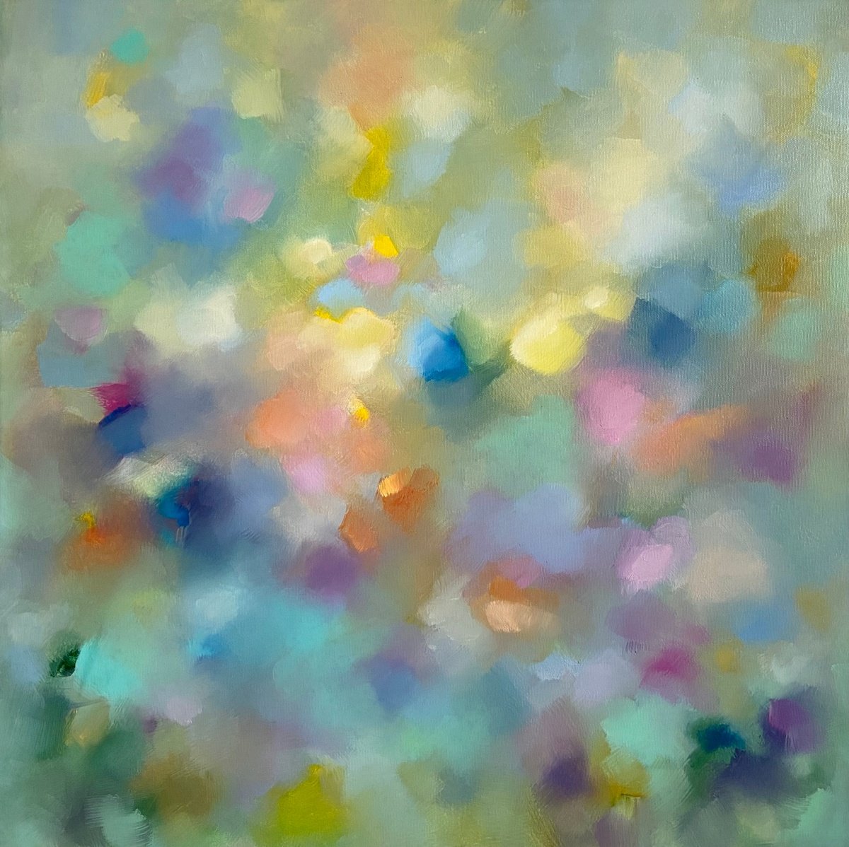 Abstract Oil Painting By Junija (Yuna) Galejeva, 24 X 24", Feeling Of Spring Soundscape, Original Artwork