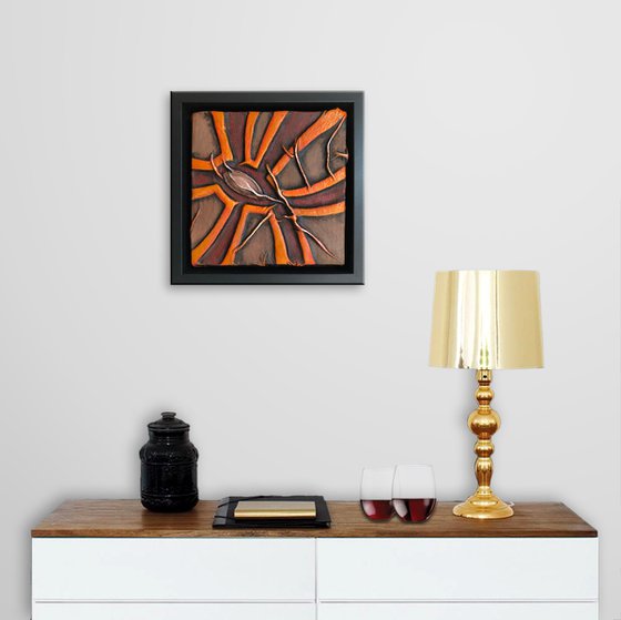 Solar Eye - Original Framed Leather 3D Sculpture Painting