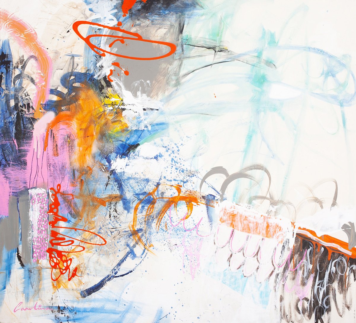 Organic Abstract Acrylic Painting By Carolina Alotus, 35 X 33, Anywhere You Go, Original Artwork