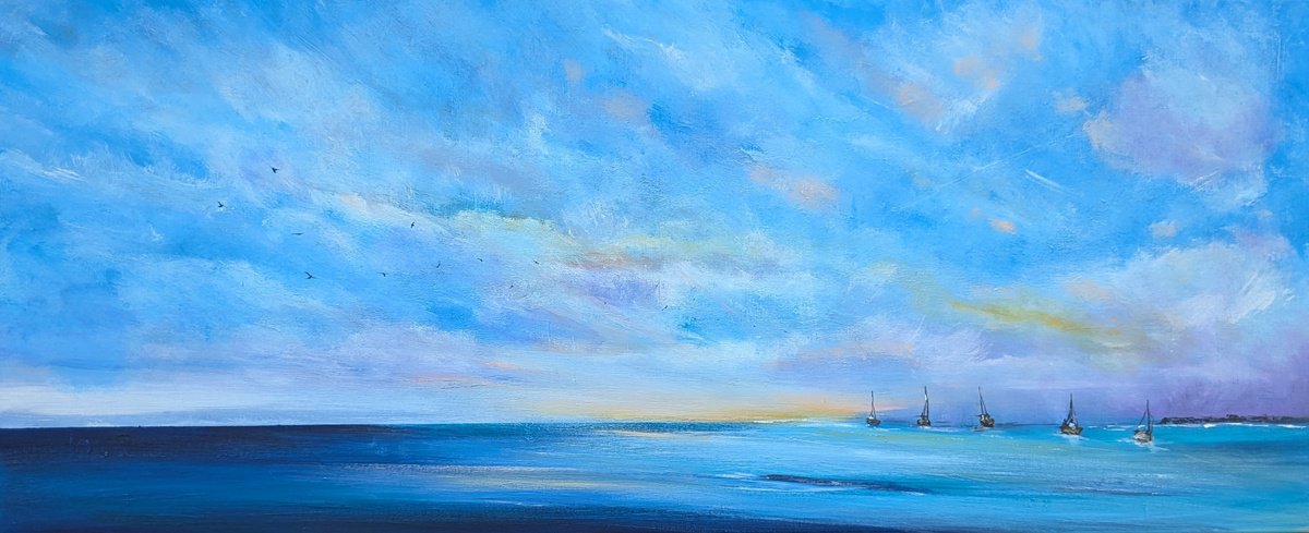 Boats At Dawn By Mel Graham, 47 X 20, Artwork For Sale On Artfinder