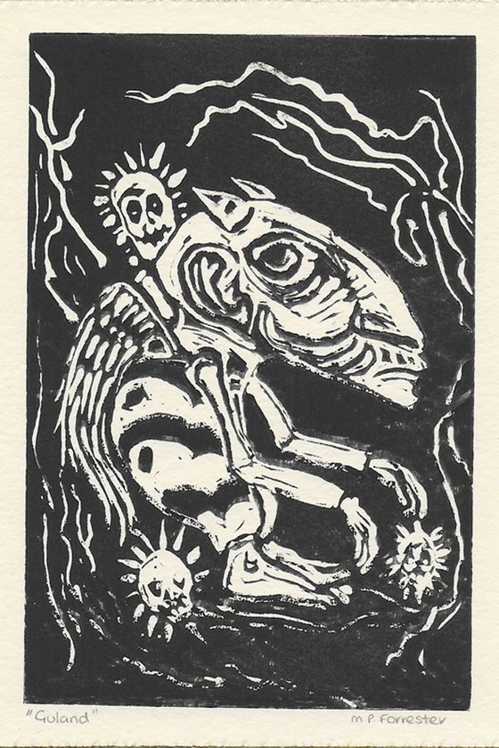 "Guland" Fallen Angel/Demon - Original Lino Print