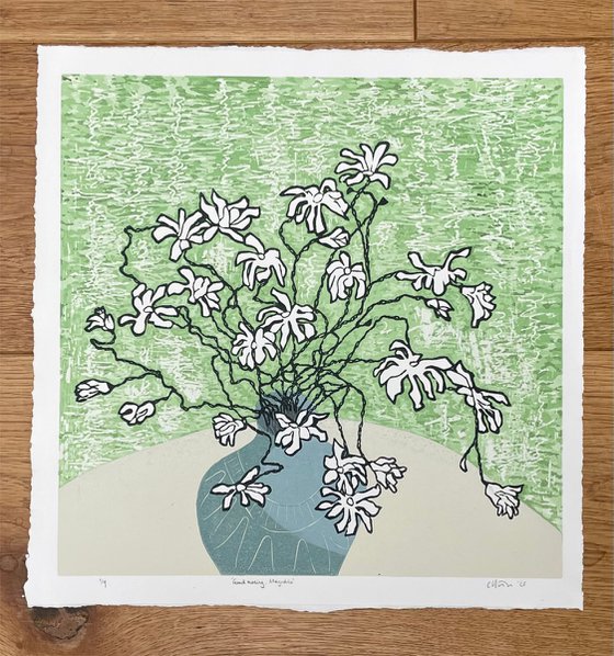 Linocut Print Morning Magnolia