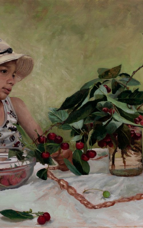 Young boy with cherries by Radosveta Zhelyazkova