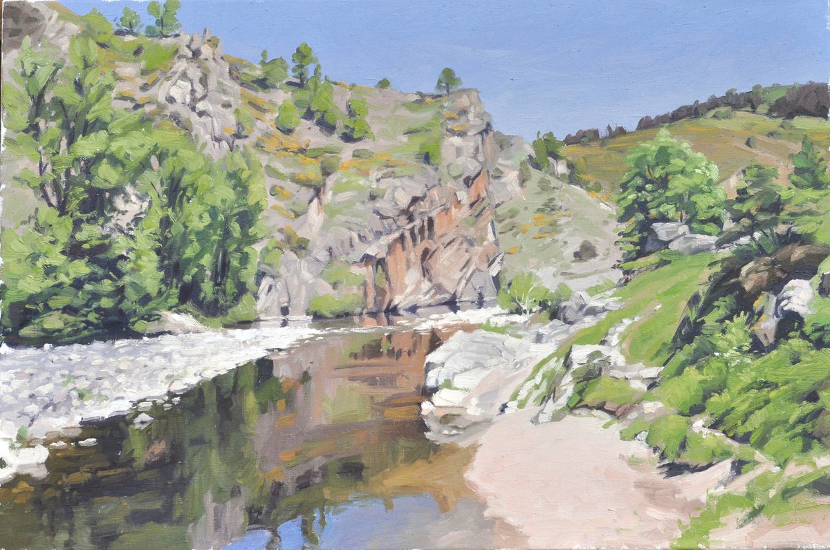 Impressionistic Landscape Oil Painting By Anne Baudequin, 35 X 24, May 30, The Loire In Goudet, Original Artwork