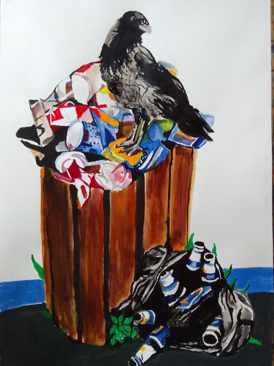 Photorealistic Animal Acrylic Painting By Soso Kumsiashvili, 24 X 33", Crow, Original Artwork