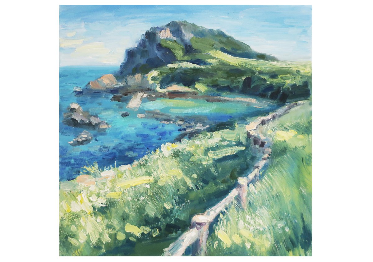Oil painting Landscape Coast Green Mountains by Anna Shchapova