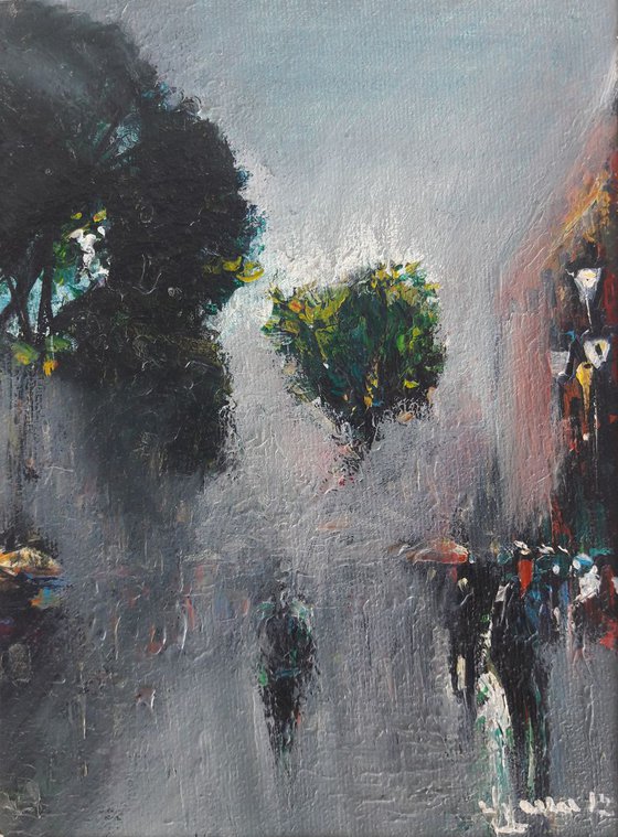 Rainy day, 17x21cm, oil painting, ready to hang, impressionistic landscape, nature painting