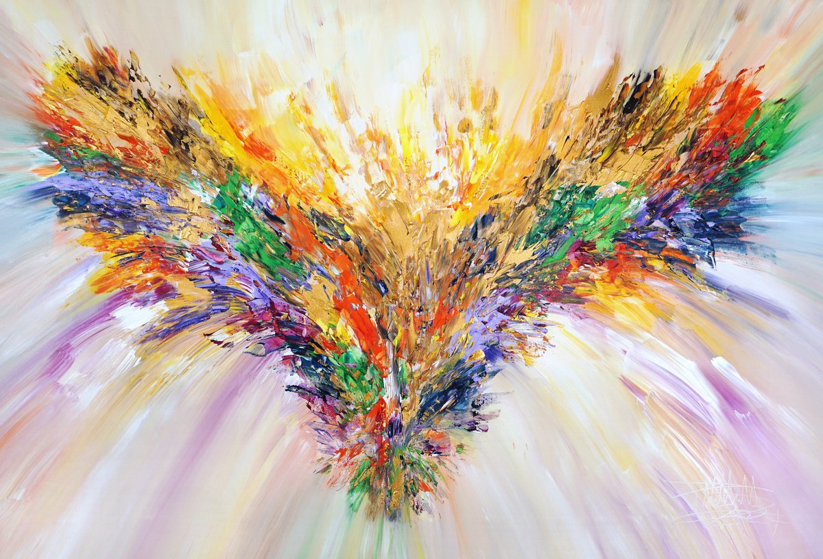Abstract Acrylic Painting By Peter Nottrott, 61 X 41", Golden Wings D 7, Original Artwork