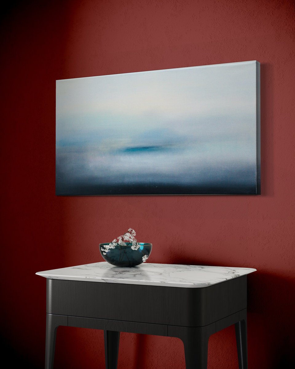 Abstract Oil Painting By Renata Retrova, 39 X 16", The Island (Serenity), Original Artwork