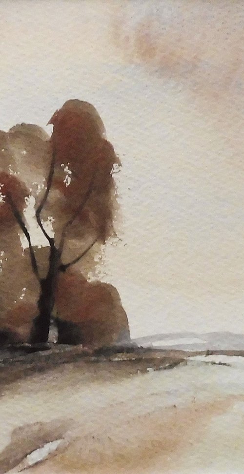CHADDESLEY CORBETT FIELDS, Autumn, Worcestershire. Original watercolour landscape painting with mount. by Tim Taylor