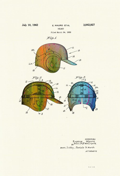 Baseball Helmet Patent Drawing - Circa 1962 by Marlene Watson