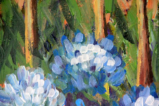 Very positive painting with bright trees and flowers original oil painting on canvas