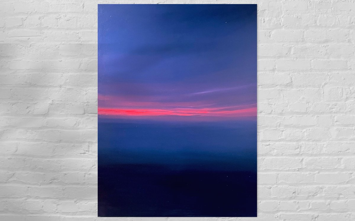 Abstract Landscape Oil Painting By Cat Goward, 30 X 40, Crimson Horizon, Original Artwork