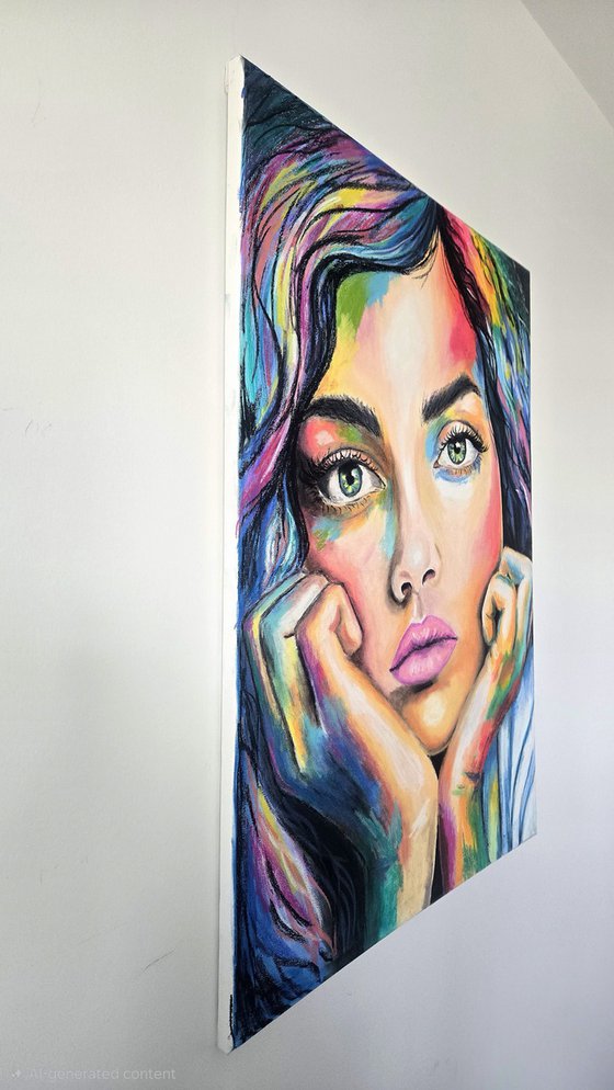 Pink Melancholy-Colorful Female Portrait