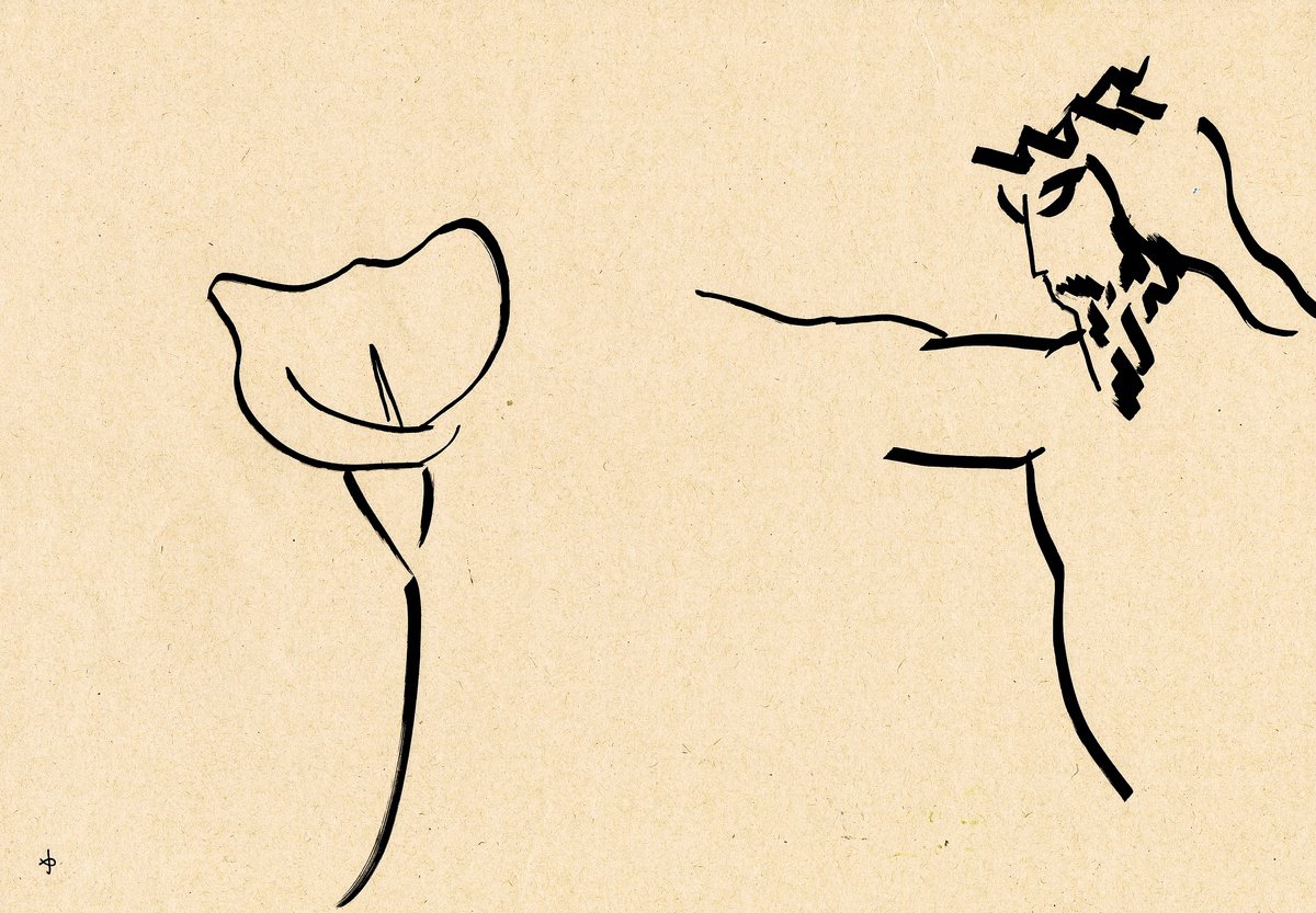 Expressive Botanical Ink Drawing By David Jones, 17 X 12, Together #2407F, Original Artwork