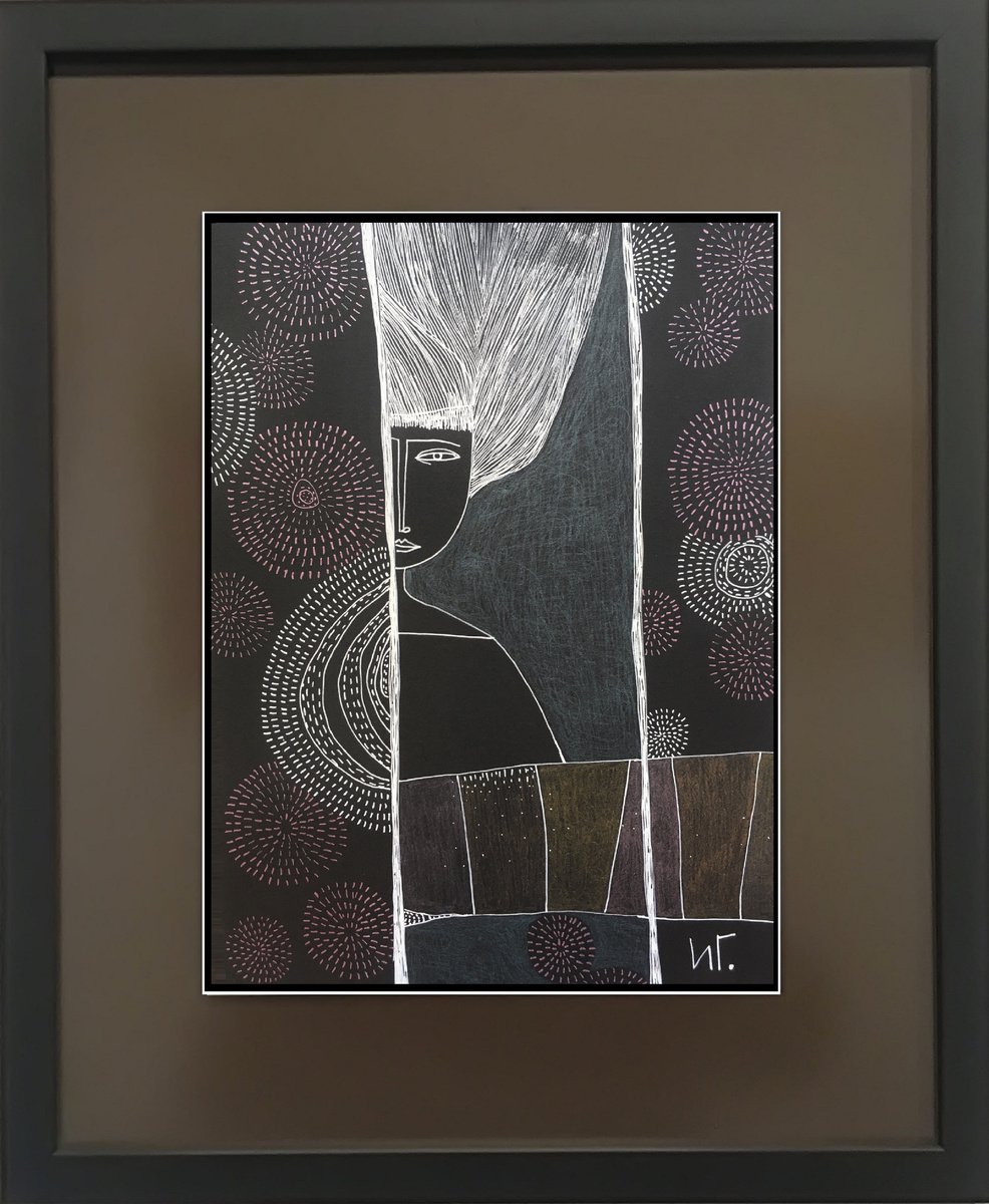 Naive Portrait Drawing By Irina Goleva, 14 X 17, I